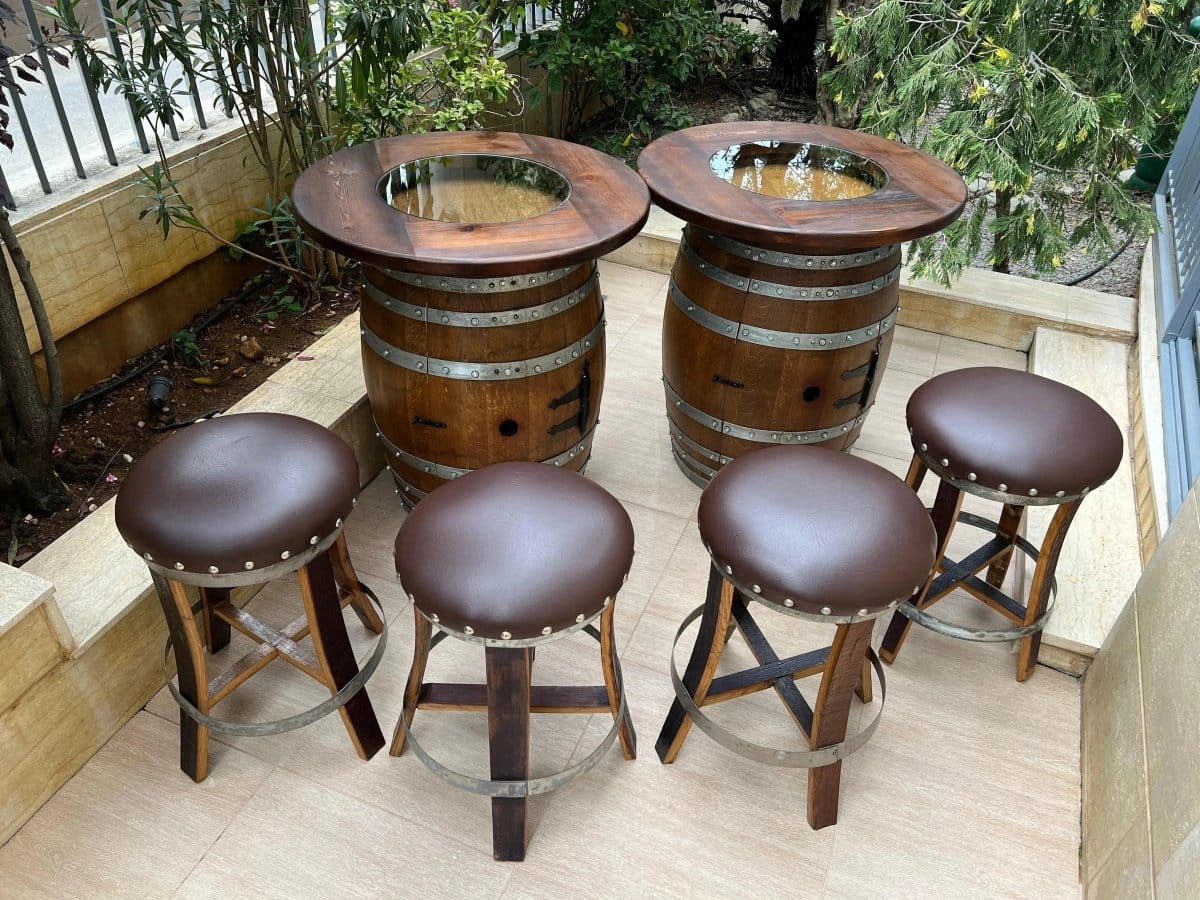 Oak Wood Wine Barrels Double Oak Barrel Pub Table Set, Bourbon Wine Barrel, Door Storage Shelf, Barrel Bar Cabinet, Whiskey Barrel Bar, Wine Barrel Cabinet