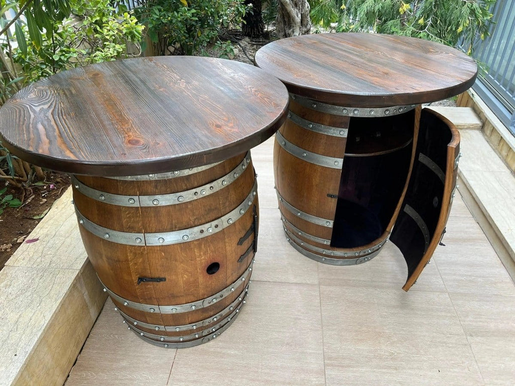 Oak Wood Wine Barrels Double Oak Barrel Pub Table Set, Bourbon Wine Barrel, Door Storage Shelf, Barrel Bar Cabinet, Whiskey Barrel Bar, Wine Barrel Cabinet