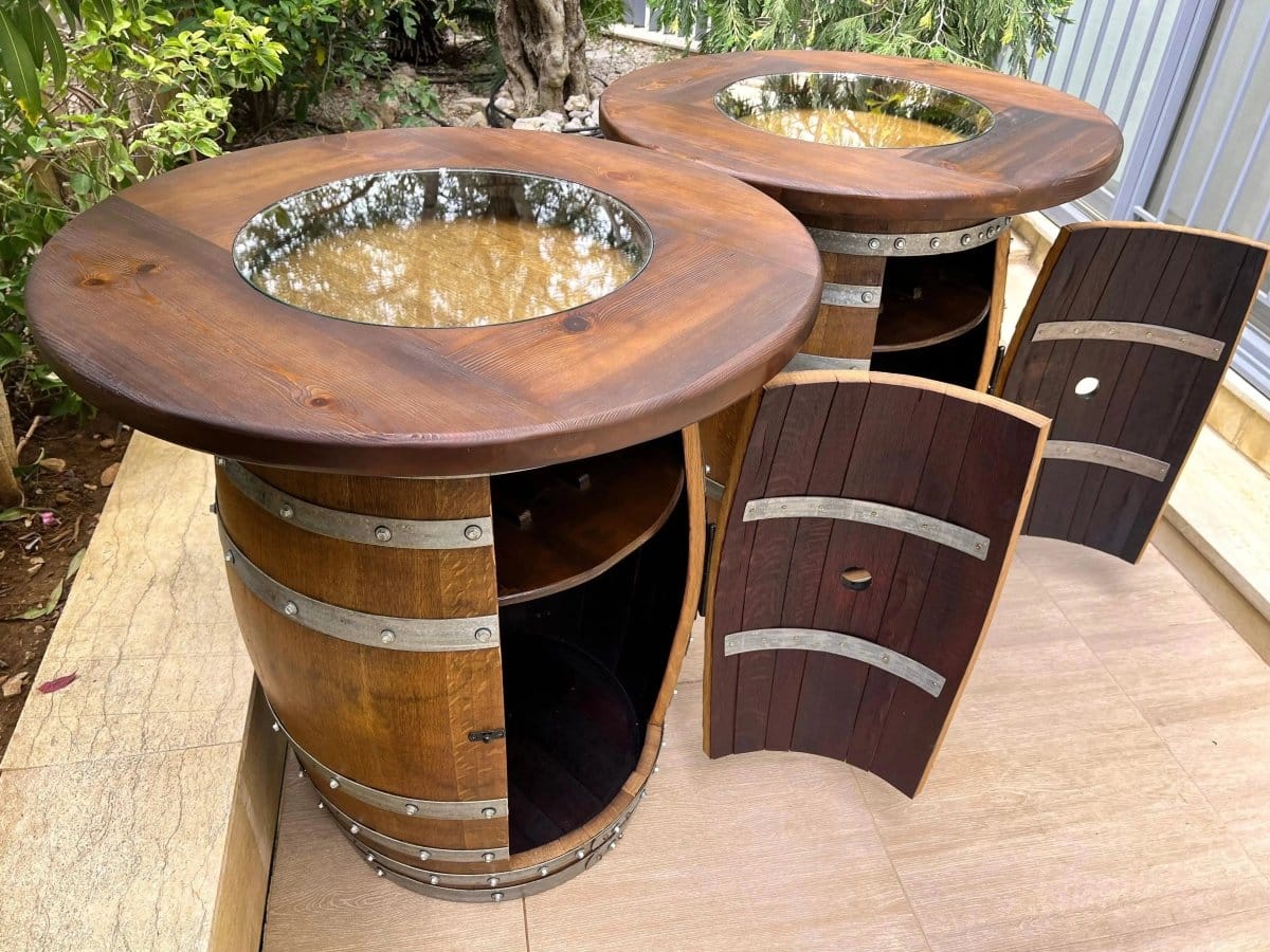 Oak Wood Wine Barrels Double Oak Barrel Pub Table Set, Bourbon Wine Barrel, Door Storage Shelf, Barrel Bar Cabinet, Whiskey Barrel Bar, Wine Barrel Cabinet