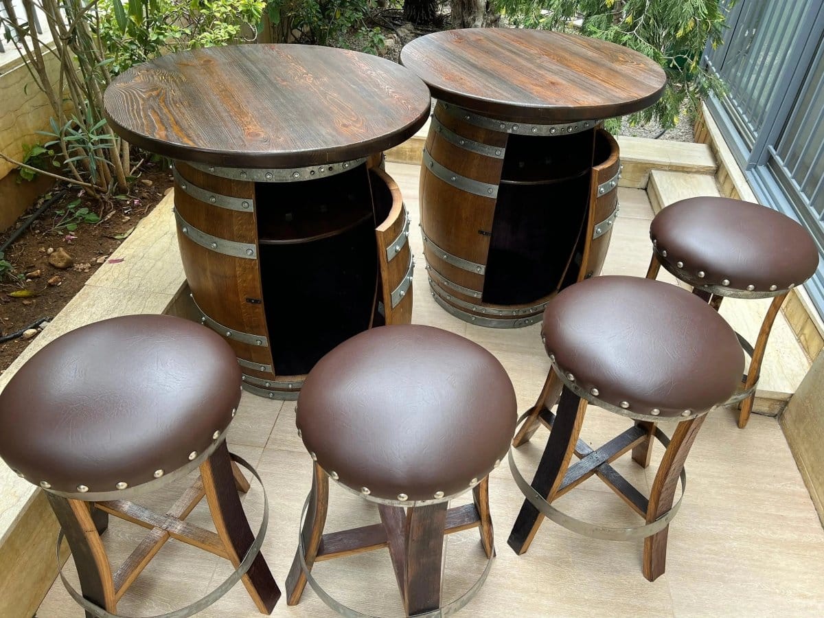 Oak Wood Wine Barrels Double Oak Barrel Pub Table Set, Bourbon Wine Barrel, Door Storage Shelf, Barrel Bar Cabinet, Whiskey Barrel Bar, Wine Barrel Cabinet