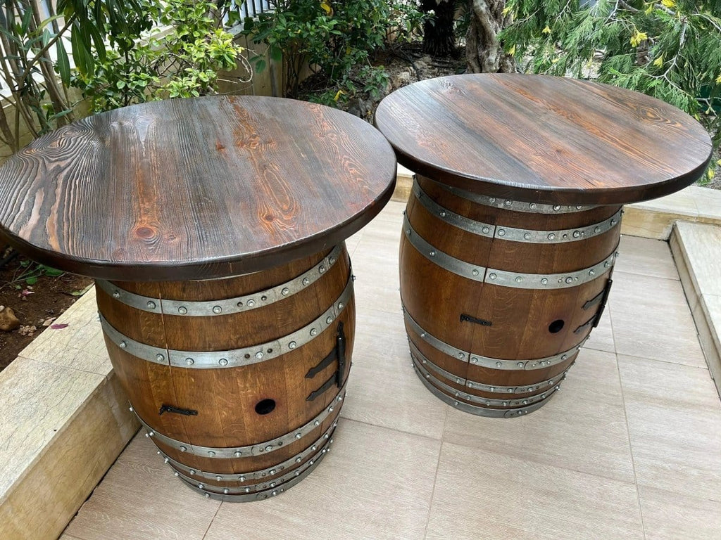 Oak Wood Wine Barrels Double Oak Barrel Pub Table Set, Bourbon Wine Barrel, Door Storage Shelf, Barrel Bar Cabinet, Whiskey Barrel Bar, Wine Barrel Cabinet