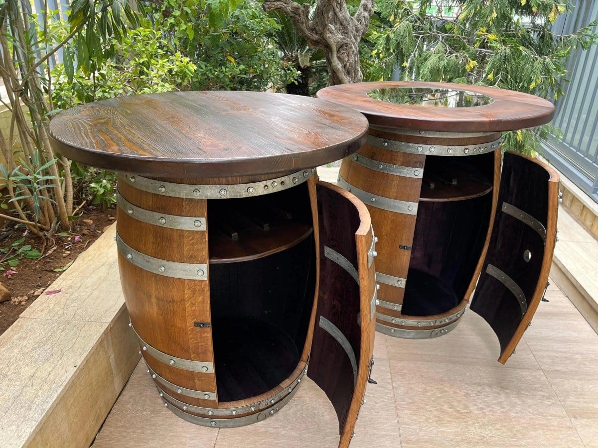 Oak Wood Wine Barrels Double Oak Barrel Pub Table Set, Bourbon Wine Barrel, Door Storage Shelf, Barrel Bar Cabinet, Whiskey Barrel Bar, Wine Barrel Cabinet