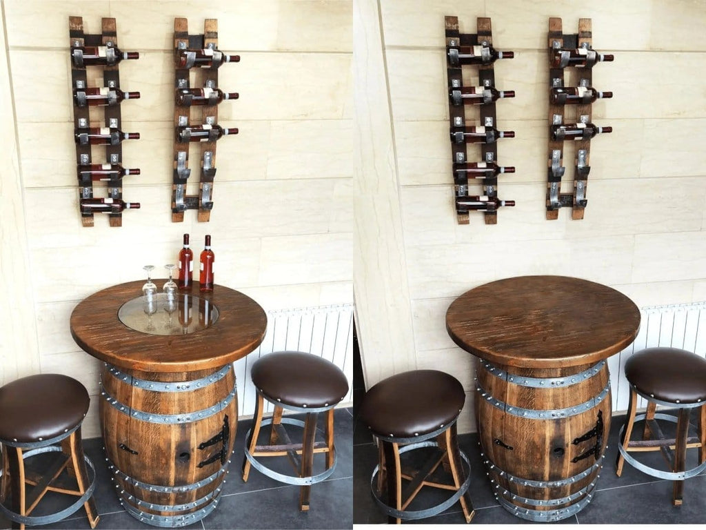 Oak Wood Wine Barrels Handcrafted Wine Barrel Bar Set #1 - Whiskey & Wine Barrel Bar with Pub Table and Bar Stools for Home Bar Decor