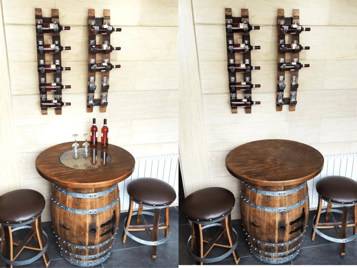 Oak Wood Wine Barrels Handcrafted Wine Barrel Bar Set #1 - Whiskey & Wine Barrel Bar with Pub Table and Bar Stools for Home Bar Decor