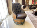 Oak Wood Wine Barrels Luxury Captain Barrel Chair, Handmade Wine and Whiskey Barrel Chair, Hidden Storage, Memory Foam Upholstery, Movable On Casters