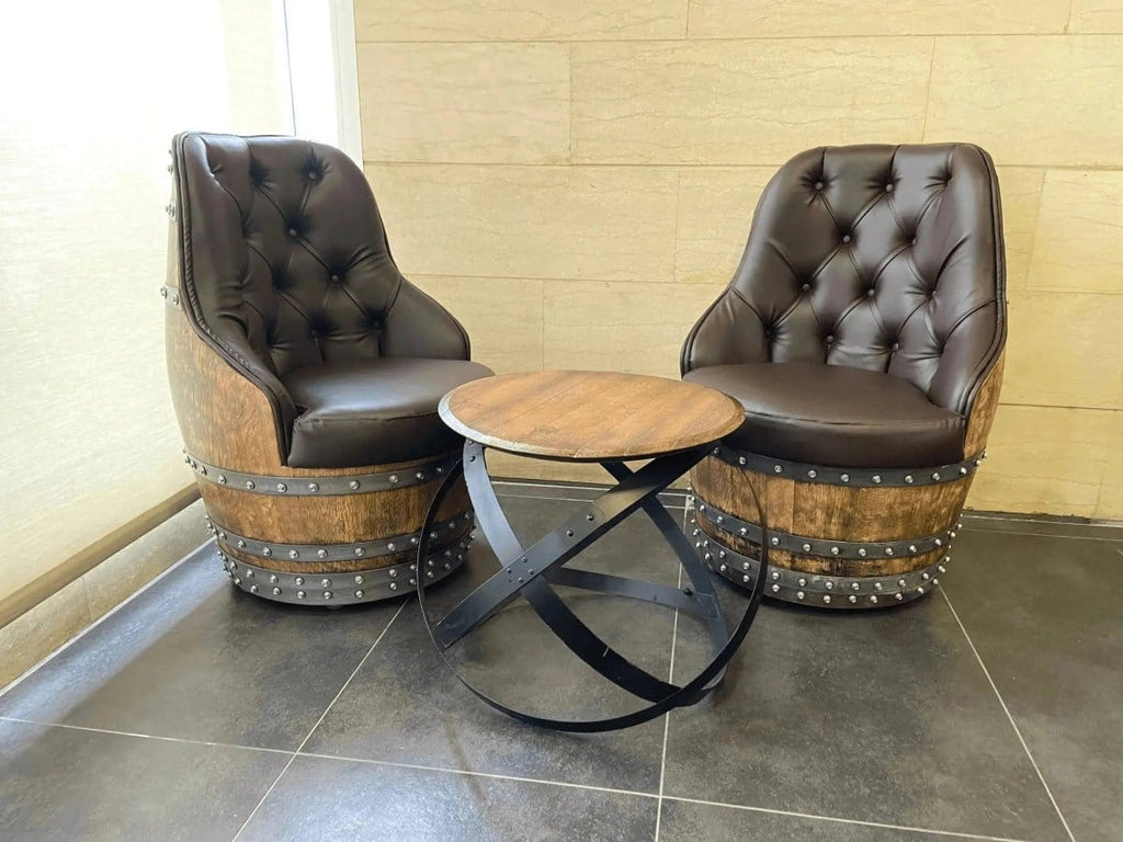 Oak Wood Wine Barrels Luxury Captain Barrel Chair, Handmade Wine and Whiskey Barrel Chair, Hidden Storage, Memory Foam Upholstery, Movable On Casters