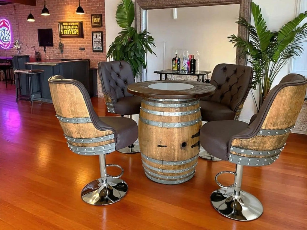 Oak Wood Wine Barrels Luxury Oak Barrel Bar Stool - Adjustable Hydraulic Base - Handcrafted Reclaimed Oak Barrel Chair - Pub & Whiskey Barrel Seating - Rustic Home Decor