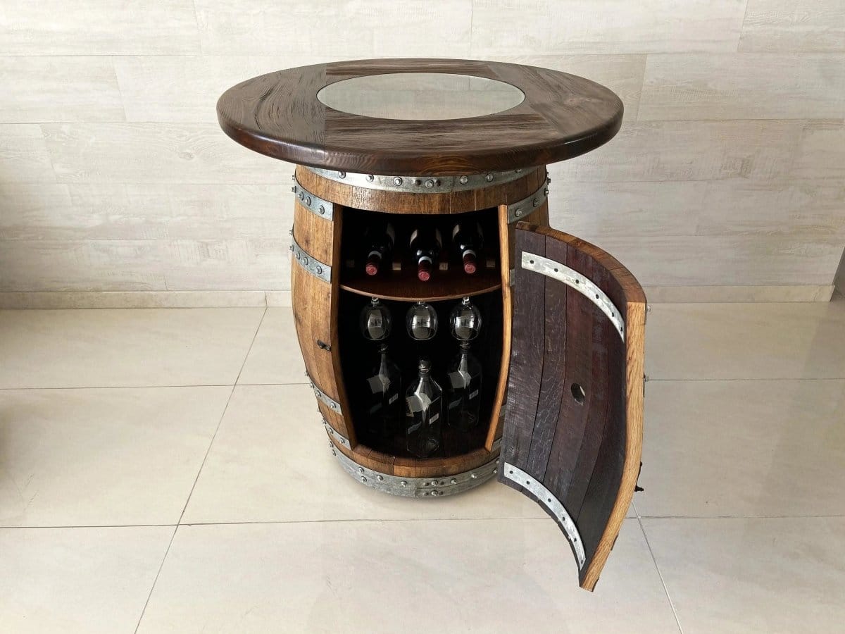 Oak Wood Wine Barrels Luxury Wine Barrel Bar Set w/ Pub Table & Wine Barrel Bar Stools - Multi-Use Wine and Whiskey Home Bar Furniture