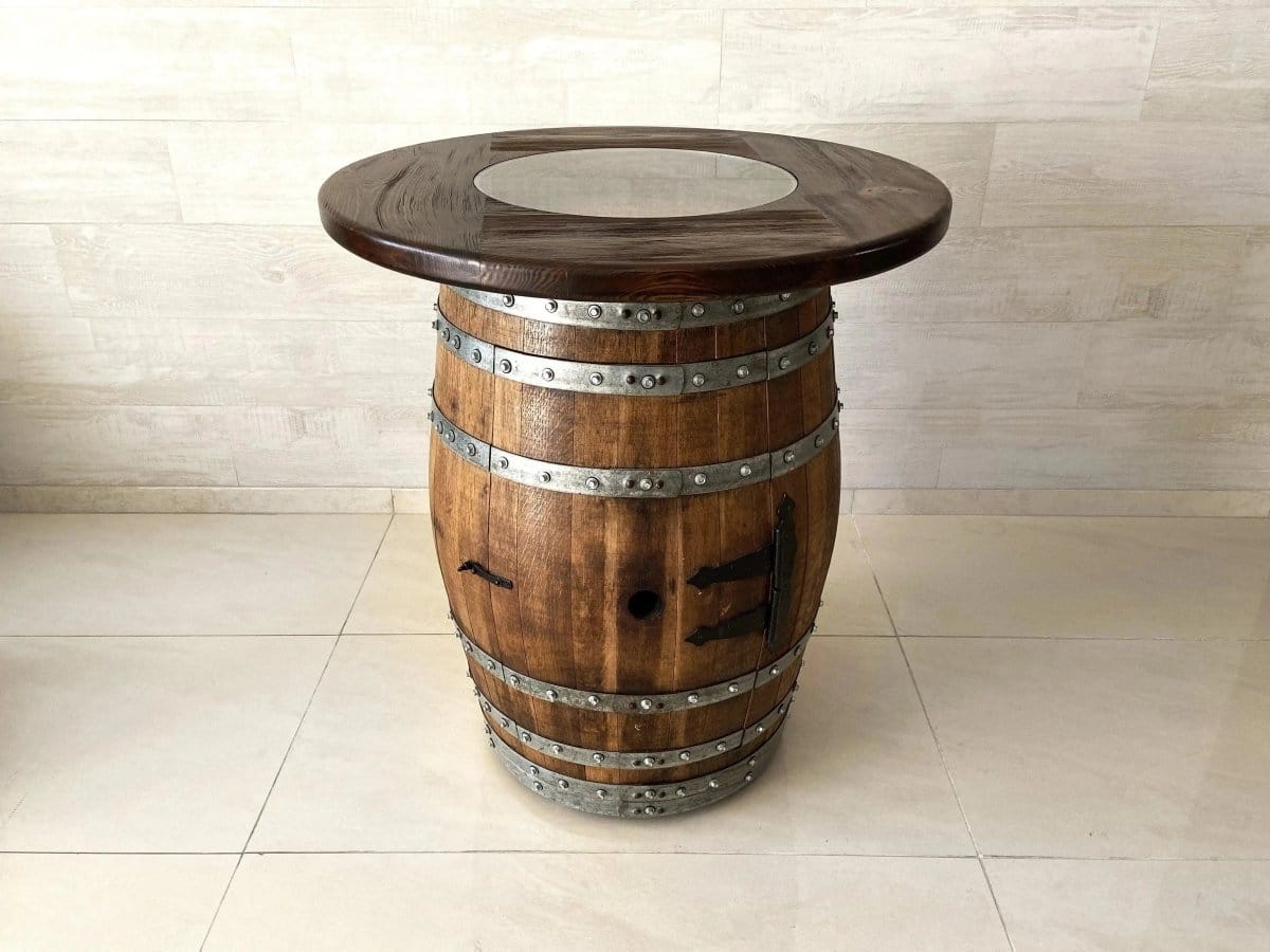 Oak Wood Wine Barrels Luxury Wine Barrel Bar Set w/ Pub Table & Wine Barrel Bar Stools - Multi-Use Wine and Whiskey Home Bar Furniture