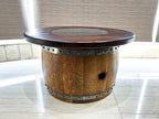 Oak Wood Wine Barrels Mid-Barrel Coffee Table With Removable Glass Top - Wine/Whiskey/Bourbon Barrel Storage Table - Rustic Furniture