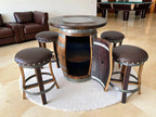 Oak Wood Wine Barrels Oak Barrel Pub Table Set, Counter Height Wood Glass Top, Cabinet Storage, Bar Stools, Home Bar, Man Cave - Handmade from Family Business