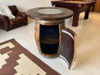 Oak Wood Wine Barrels Oak Barrel Pub Table Set, Counter Height Wood Glass Top, Cabinet Storage, Bar Stools, Home Bar, Man Cave - Handmade from Family Business