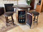 Oak Wood Wine Barrels Oak Barrel Pub Table Set, Counter Height Wood Glass Top, Cabinet Storage, Bar Stools, Home Bar, Man Cave - Handmade from Family Business