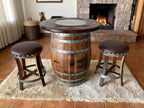 Oak Wood Wine Barrels Oak Barrel Pub Table Set, Counter Height Wood Glass Top, Cabinet Storage, Bar Stools, Home Bar, Man Cave - Handmade from Family Business