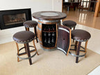 Oak Wood Wine Barrels Oak Barrel Pub Table Set, Counter Height Wood Glass Top, Cabinet Storage, Bar Stools, Home Bar, Man Cave - Handmade from Family Business