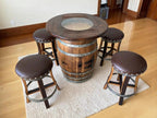 Oak Wood Wine Barrels Oak Barrel Pub Table Set, Counter Height Wood Glass Top, Cabinet Storage, Bar Stools, Home Bar, Man Cave - Handmade from Family Business