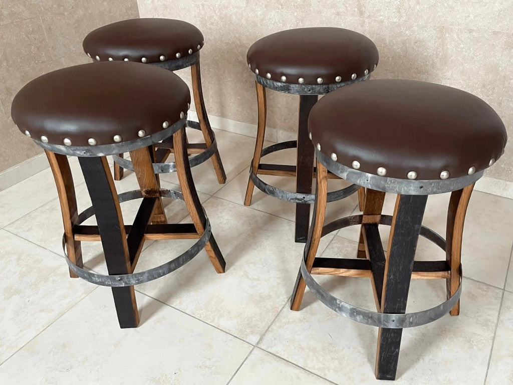 Oak Wood Wine Barrels Oak Wine Barrel Whiskey Bistro Pub Table Set, Footrail, Bar Stools, Home Bar, Man Cave, Whiskey Bistro, Wine Bistro, Barrel Bar, Glass Top