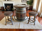 Oak Wood Wine Barrels Oak Wine Barrel Whiskey Bistro Pub Table Set, Footrail, Bar Stools, Home Bar, Man Cave, Whiskey Bistro, Wine Bistro, Barrel Bar, Glass Top
