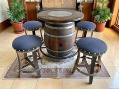 Oak Wood Wine Barrels Oak Wine Barrel Whiskey Bistro Pub Table Set, Footrail, Bar Stools, Home Bar, Man Cave, Whiskey Bistro, Wine Bistro, Barrel Bar, Glass Top