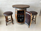 Oak Wood Wine Barrels Solid Wood Top / 2 Brown / Stemware Shelf Oak Barrel Pub Table Set, Counter Height Wood Glass Top, Cabinet Storage, Bar Stools, Home Bar, Man Cave - Handmade from Family Business
