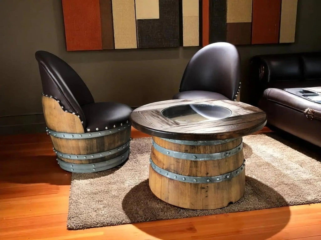 Oak Wood Wine Barrels Wood-Glass Half-Barrel Coffee Table With Removable Glass Top - Wine/Whiskey/Bourbon Barrel Storage Table - Rustic Furniture