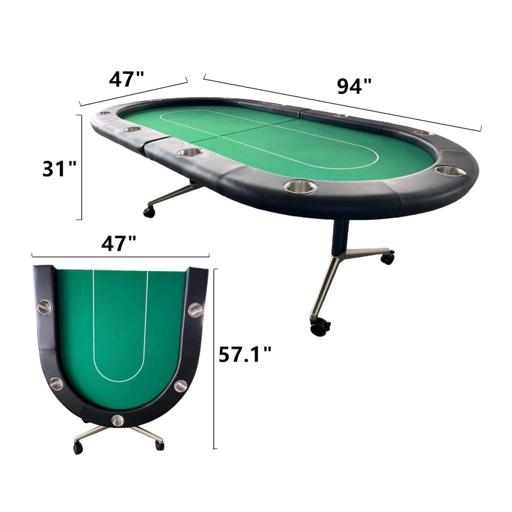 Premium 94 - Inch Foldable 10 - Player Poker Table With Wheels (SAK43087) - Bro Dreams