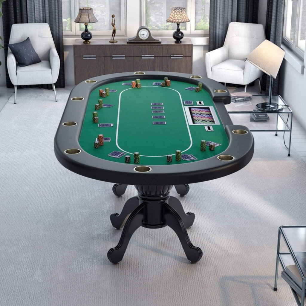 Premium 96 - Inch Aura Oval Poker Table With Cup Holders, Chips Tray And Drop Box (SAK31045) - Bro Dreams