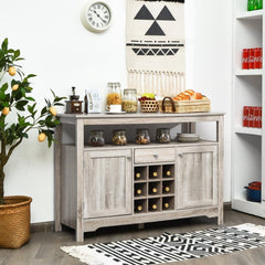 Server Buffet Sideboard With Wine Rack and Open Shelf - Gray - Bro Dreams