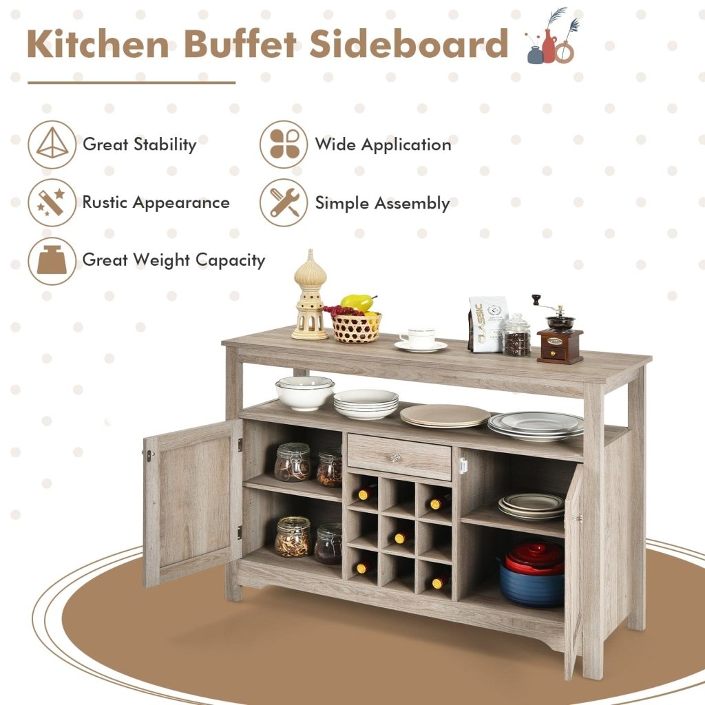 Server Buffet Sideboard With Wine Rack and Open Shelf - Gray - Bro Dreams