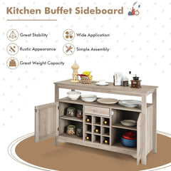 Server Buffet Sideboard With Wine Rack and Open Shelf - Gray - Bro Dreams