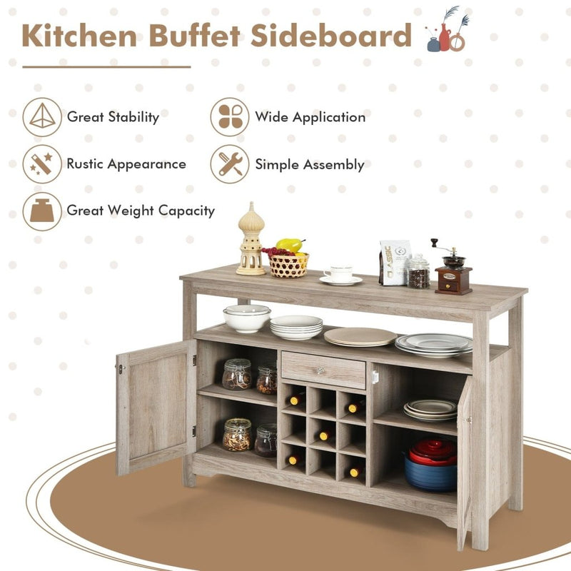 Server Buffet Sideboard With Wine Rack and Open Shelf - Gray - Bro Dreams