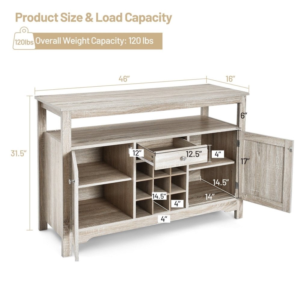 Server Buffet Sideboard With Wine Rack and Open Shelf - Gray - Bro Dreams