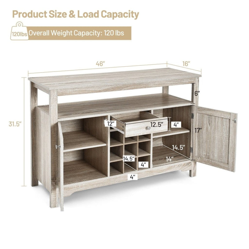 Server Buffet Sideboard With Wine Rack and Open Shelf - Gray - Bro Dreams
