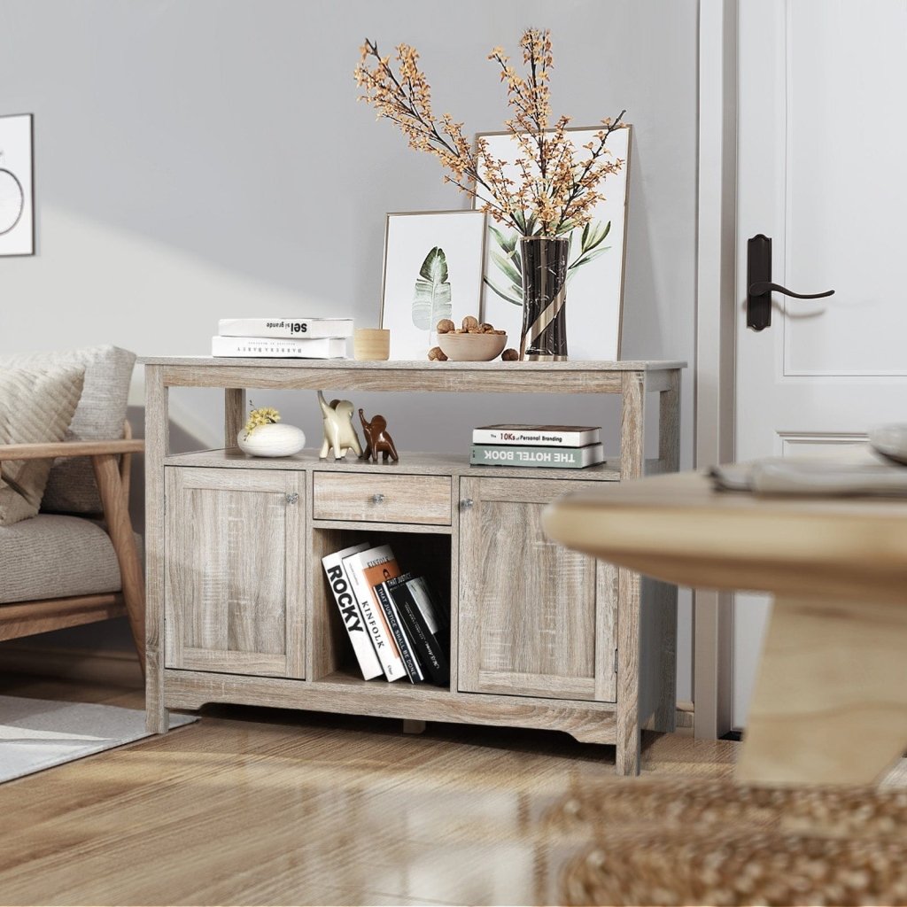 Server Buffet Sideboard With Wine Rack and Open Shelf - Gray - Bro Dreams