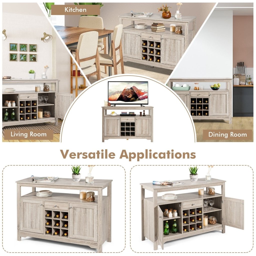 Server Buffet Sideboard With Wine Rack and Open Shelf - Gray - Bro Dreams