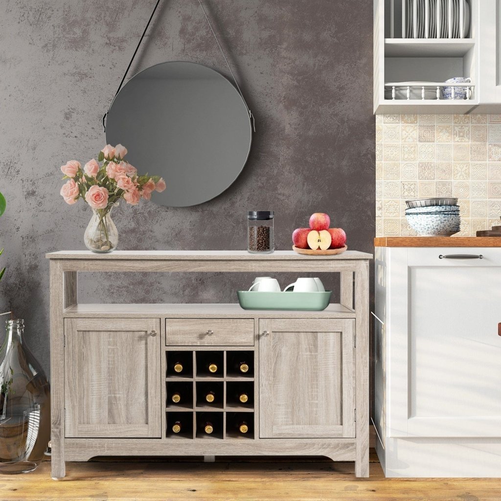 Server Buffet Sideboard With Wine Rack and Open Shelf - Gray - Bro Dreams