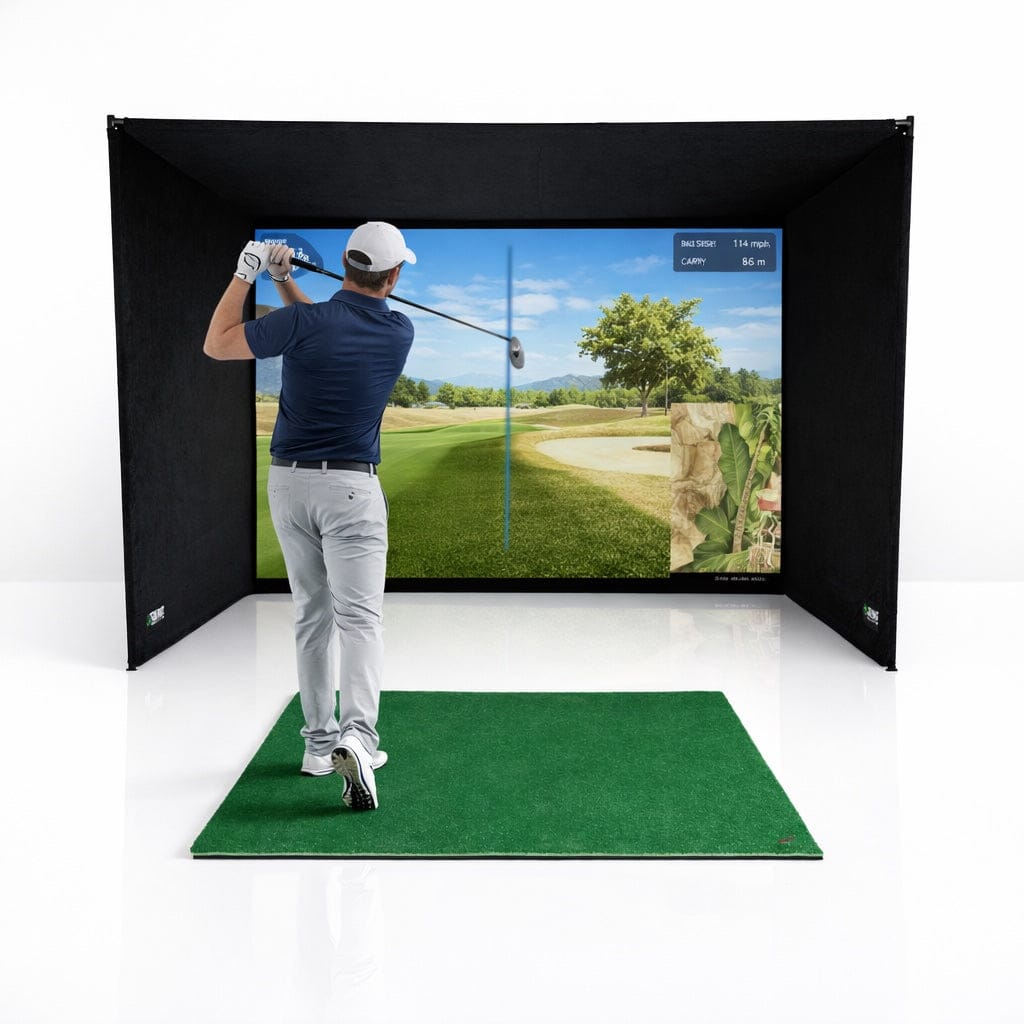 SimBox Golf Simulator Enclosure - 7 sizes, Pro + Impact Screen and Frame INCLUDES FREE SIDE BARRIERS - Bro Dreams