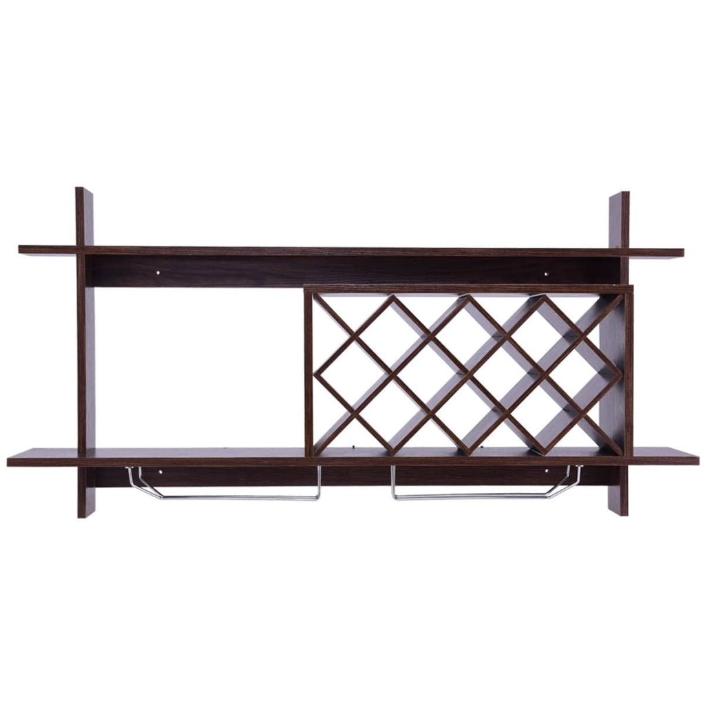 Wall Mount Wine Rack with Glass Holder & Storage Shelf - Walnut - Bro Dreams