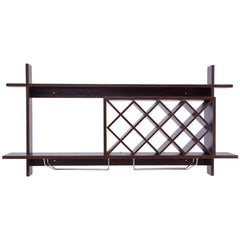 Wall Mount Wine Rack with Glass Holder & Storage Shelf - Walnut - Bro Dreams