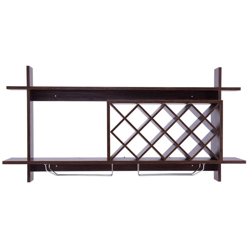 Wall Mount Wine Rack with Glass Holder & Storage Shelf - Walnut - Bro Dreams