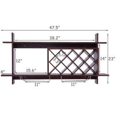 Wall Mount Wine Rack with Glass Holder & Storage Shelf - Walnut - Bro Dreams